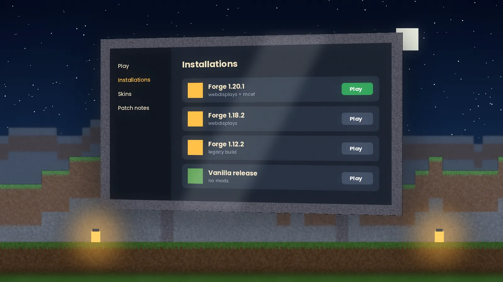 Minecraft launcher with Forge profiles for Web Displays Mod