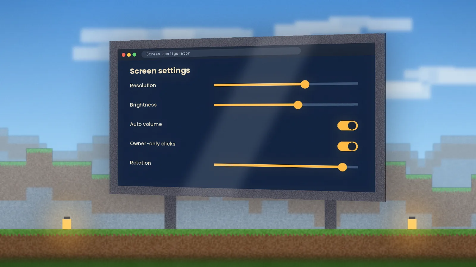 WebDisplays screen configurator settings panel