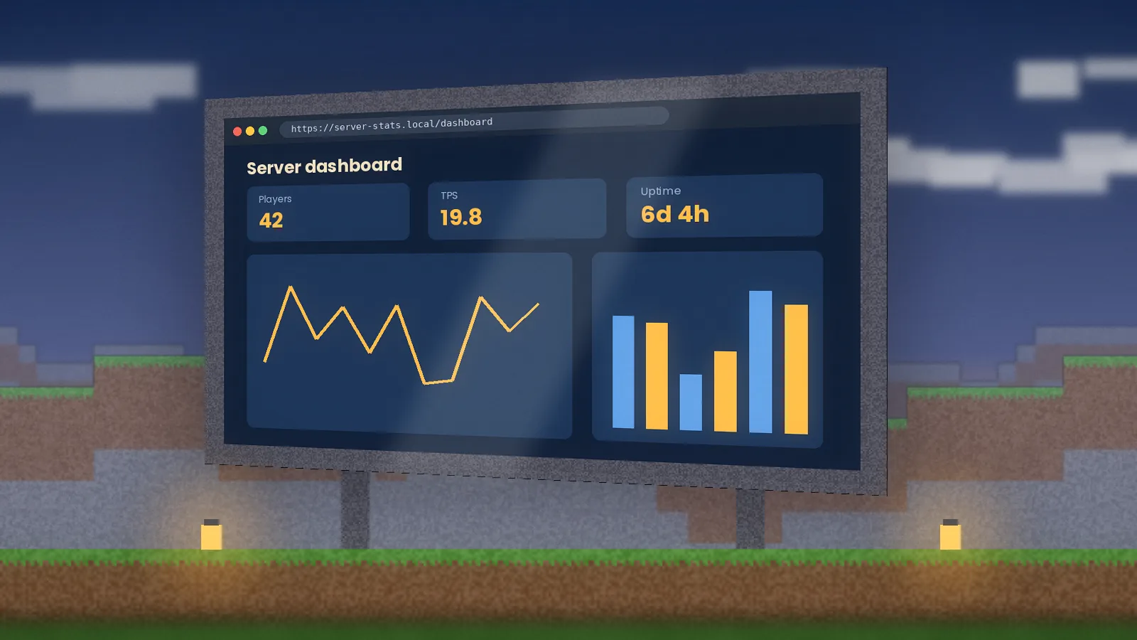 Minecraft server dashboard displayed with WebDisplays