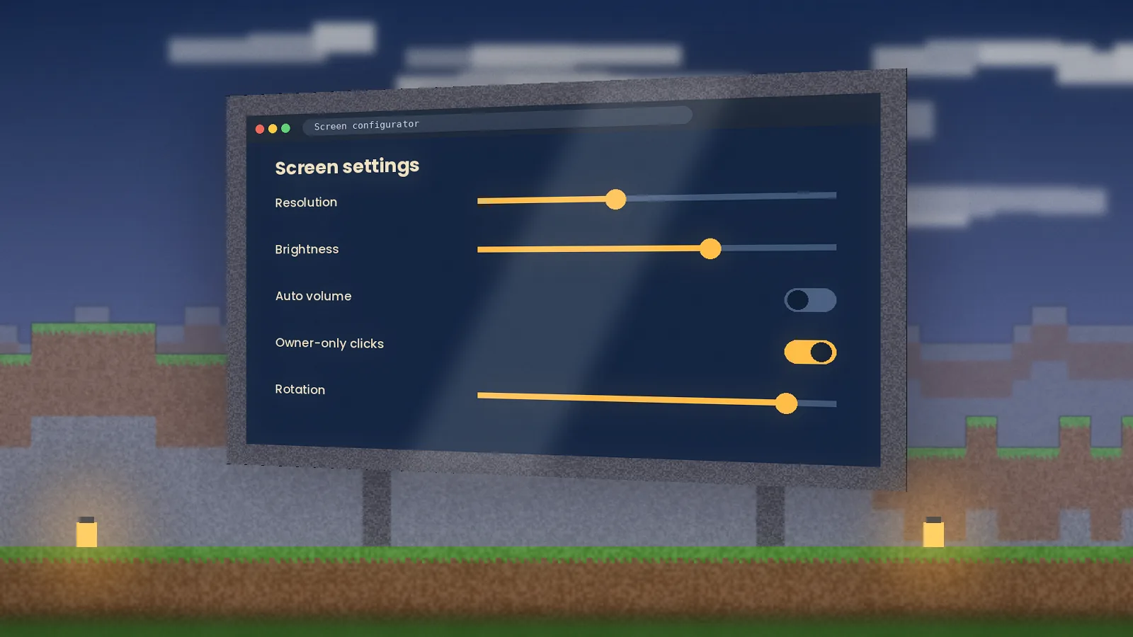 WebDisplays screen configurator settings on a 1.12.2 screen
