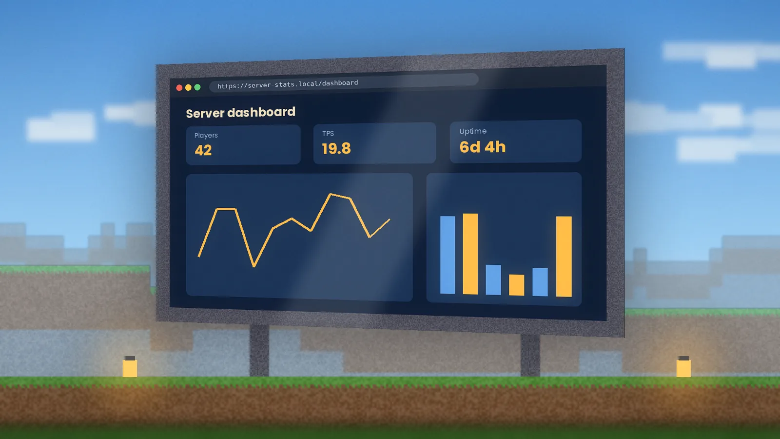 Server statistics dashboard on a daytime WebDisplays screen