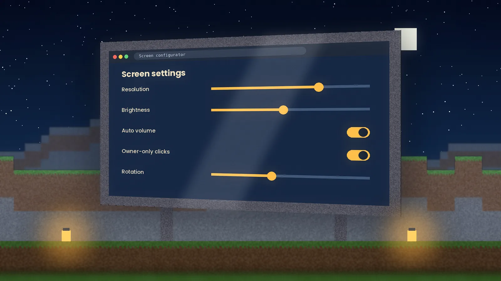 Screen settings panel used to lower resolution while troubleshooting WebDisplays